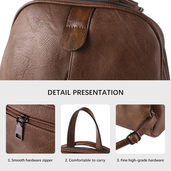 Vintage Leather Backpack for Women - Stylish Water-Resistant Faux Leather Travel main image 5